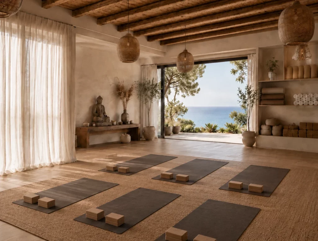 Imagen de sala de yoga para clases grupales